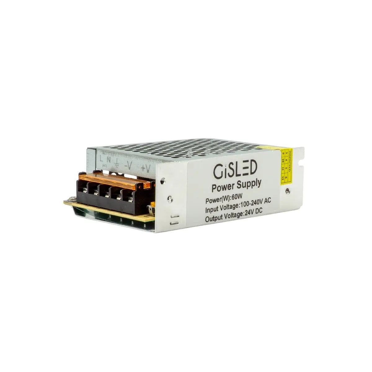 Alimentatore switching 24V 60W con vista laterale dei morsetti - Gisled
