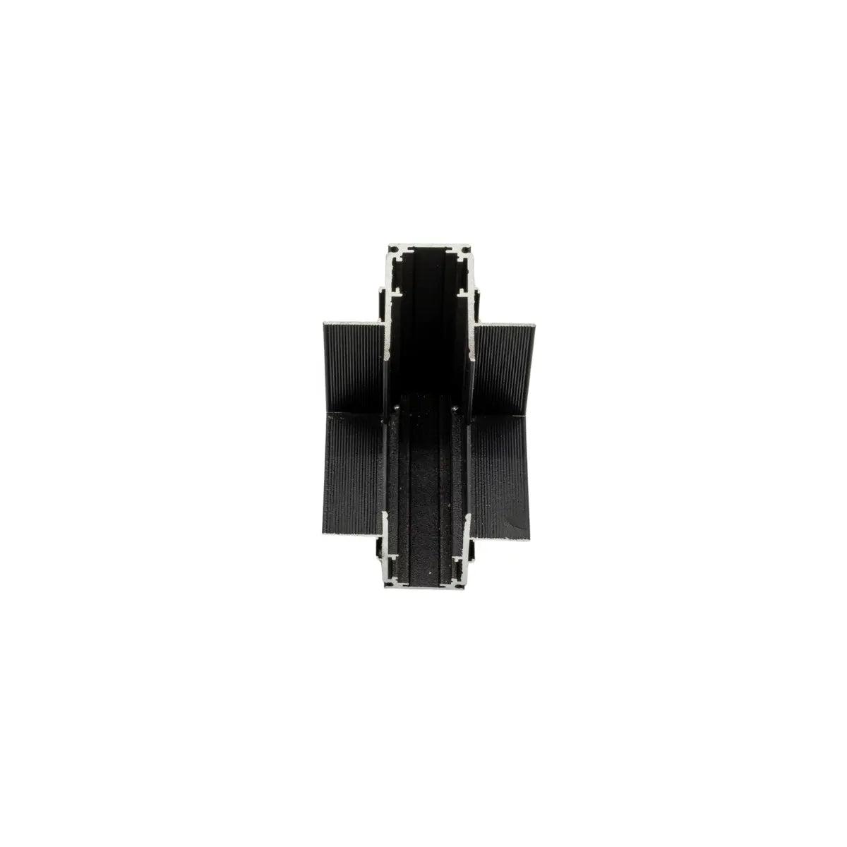 Connettore a L verticale per binario magnetico da incasso nero in alluminio vista fronte