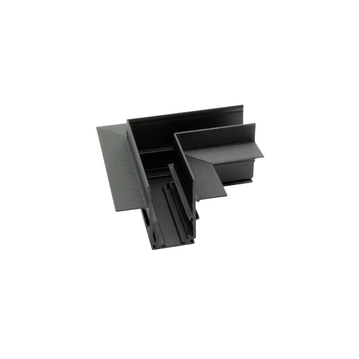 Connettore a L nero per binario magnetico da incasso in cartongesso vista frontale