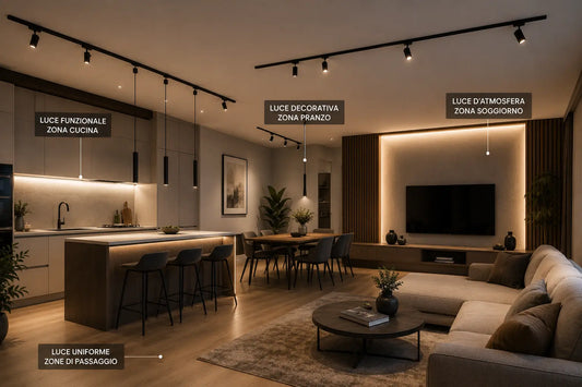 Come illuminare un open space: guida completa per cucina e soggiorno