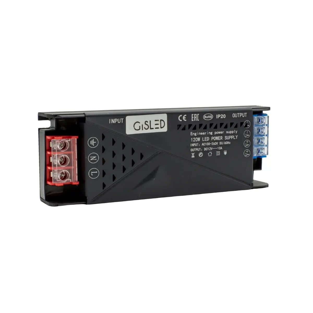 Alimentatore 12V 120W 10A per LED Gisled vista frontale