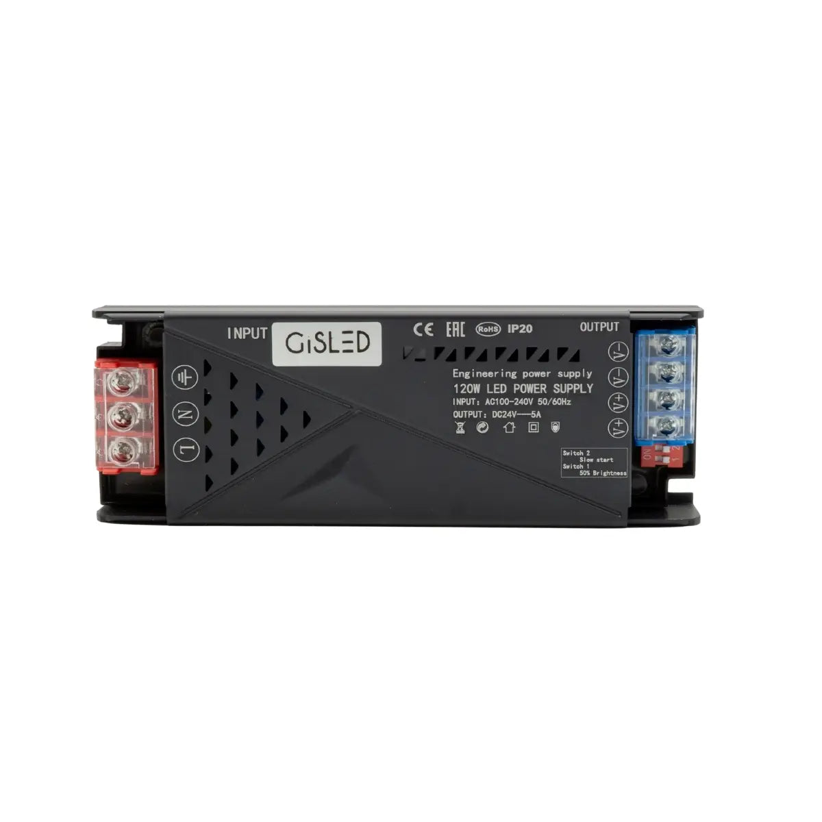 Alimentatore LED 24V 120W 5A Gisled, vista dall’alto