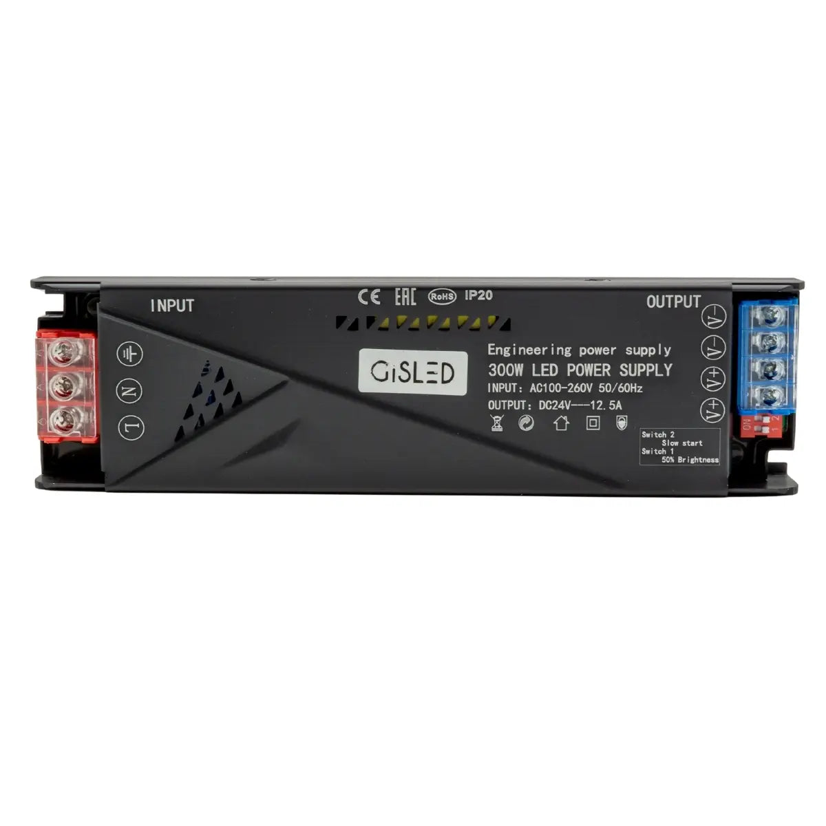 Alimentatore 24V 300W 12,5A Gisled vista frontale