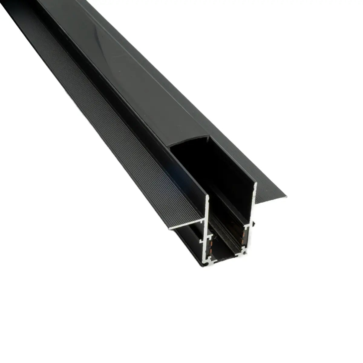 Binario magnetico da incasso 48V nero 3m in alluminio per installazione a scomparsa