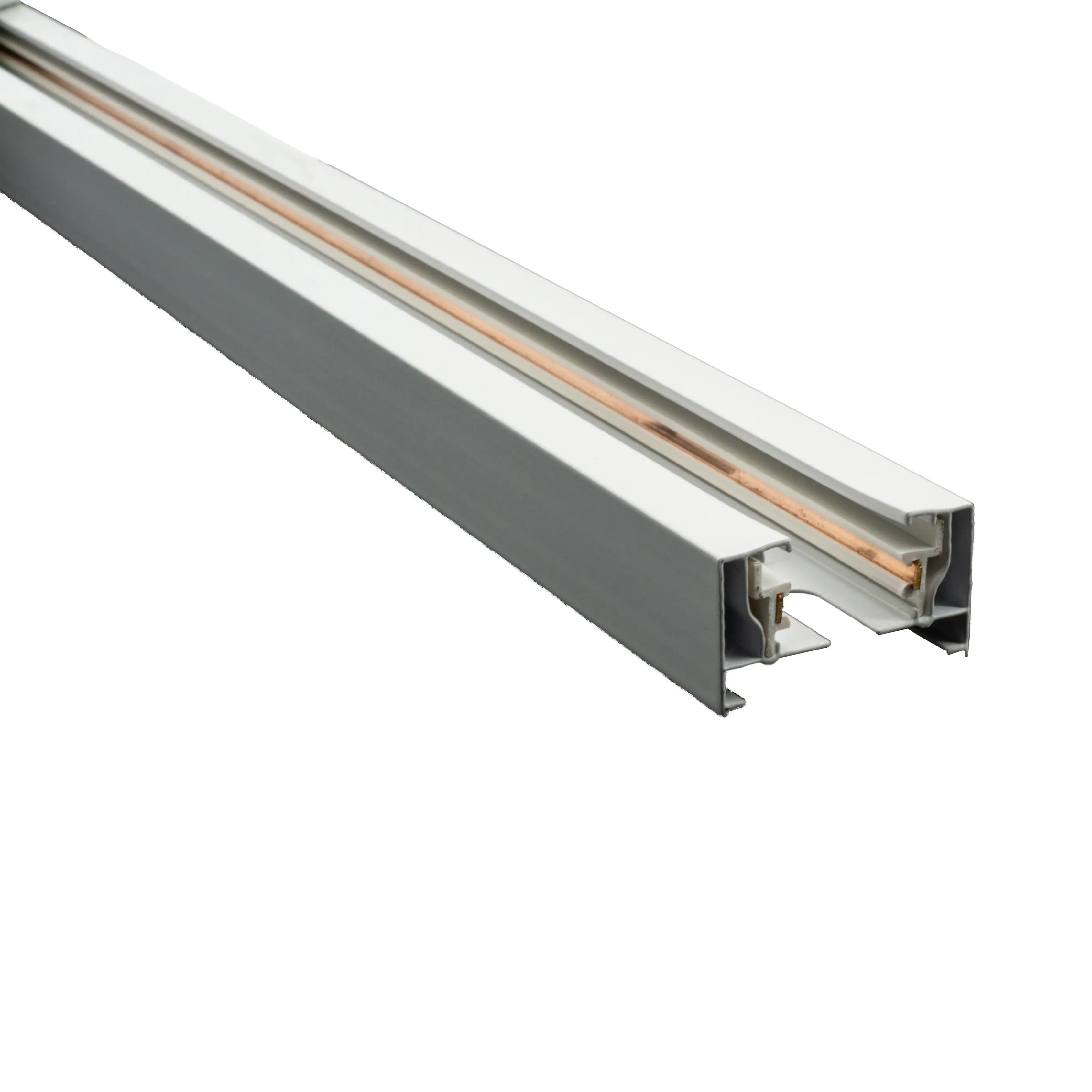 Binario monofase bianco per installazione sospesa o a soffitto in ambienti interni vista frontale