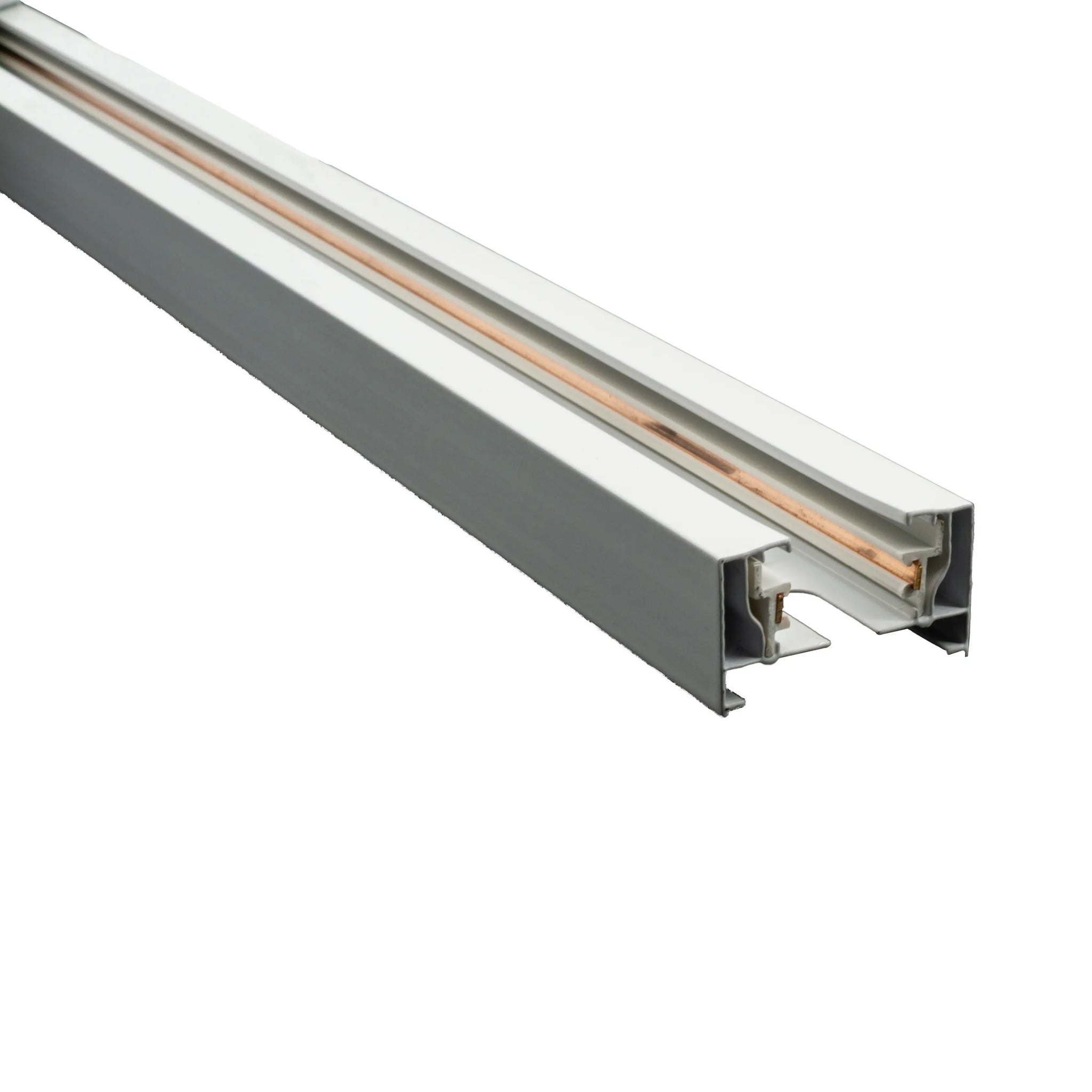 Binario monofase bianco per installazione sospesa o a soffitto in ambienti interni vista frontale