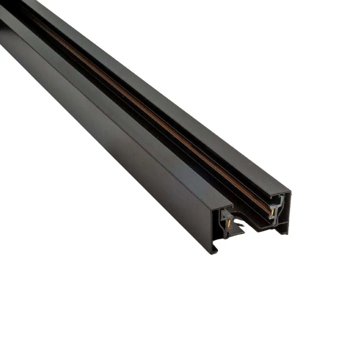 Binario monofase nero per installazione sospesa o a soffitto in ambienti interni vista frontale