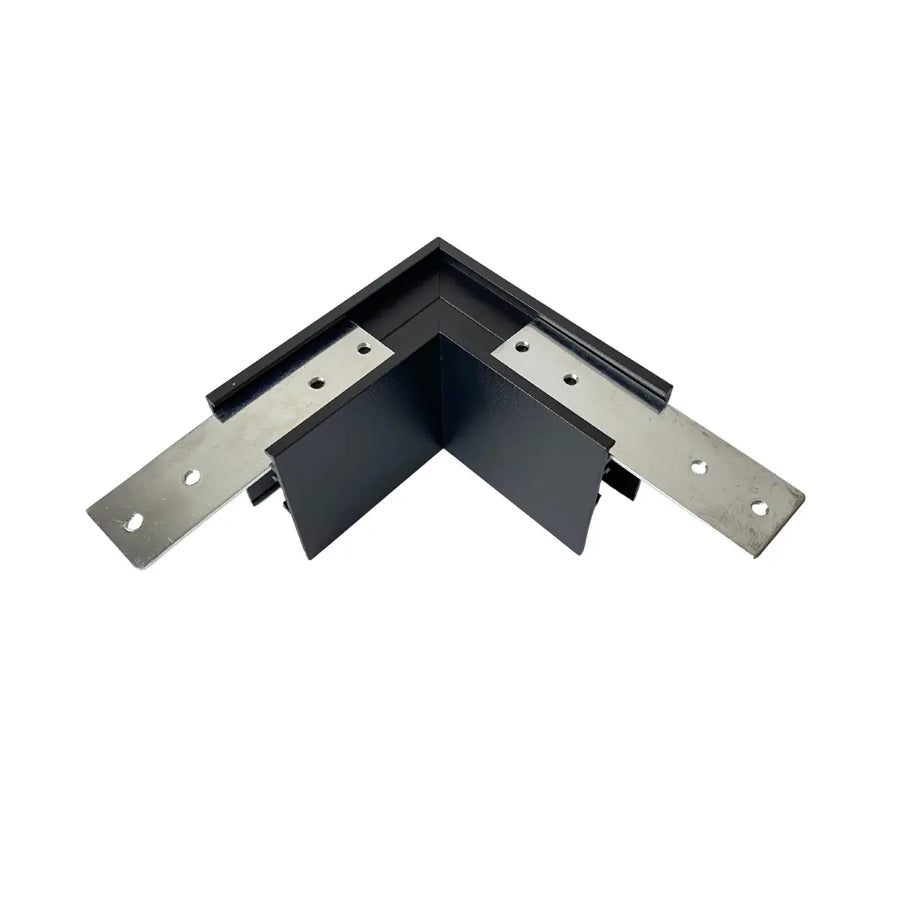 Connettore a L per binario magnetico a superficie 48V in alluminio vista completa