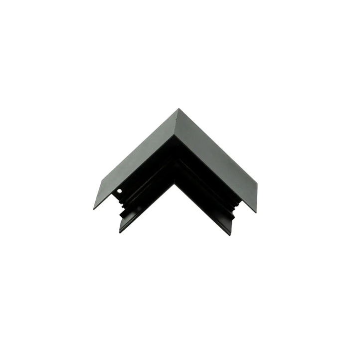 Connettore a L nero per binario magnetico da superficie in alluminio vista fronte