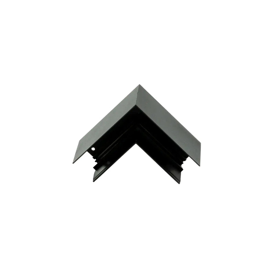 Connettore a L nero per binario magnetico da superficie in alluminio vista fronte