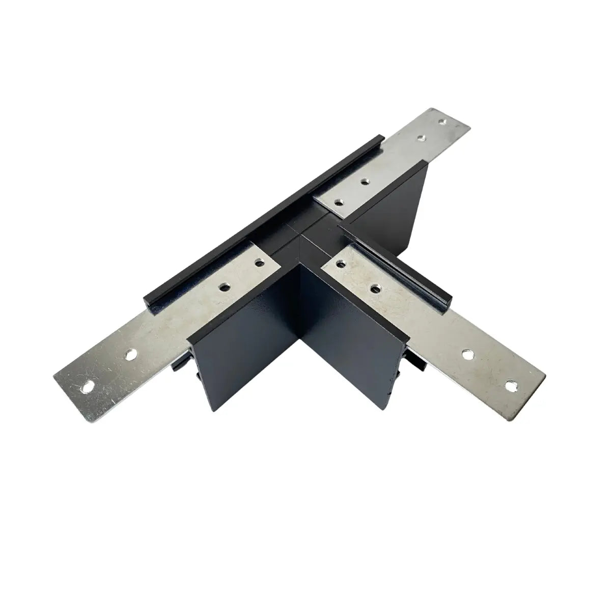 Connettore a T nero per binario magnetico a superficie 48V in alluminio vista completa