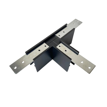 Connettore a T nero per binario magnetico a superficie 48V in alluminio vista completa