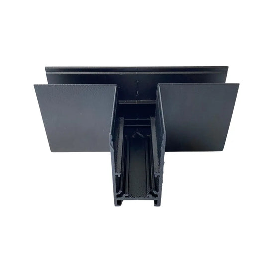 Connettore a T nero per binario magnetico a superficie 48V in alluminio per collegamento a 90 gradi tra tre binari LED