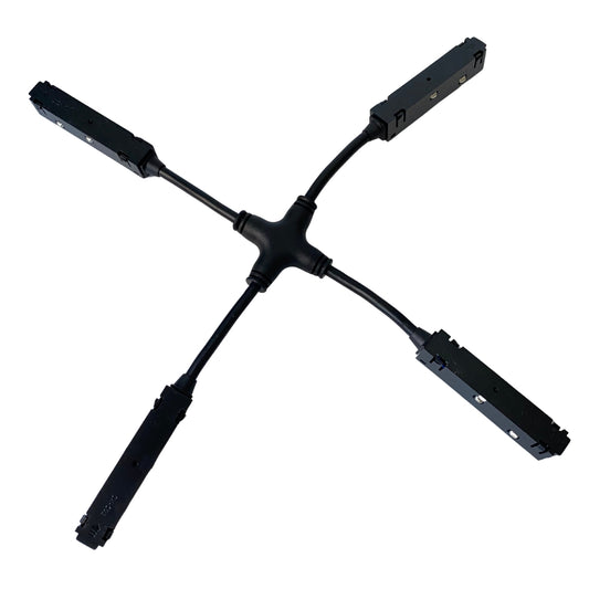 Connettore a X nero per binario magnetico 48V con certificazione CE RoHS per collegamento di quattro binari magnetici LED