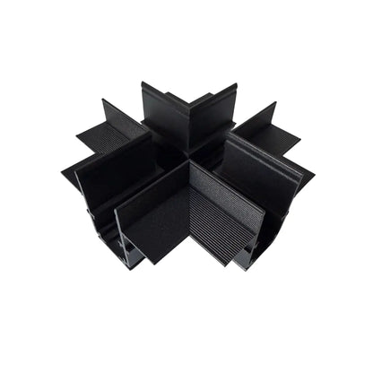 Connettore a X per binario magnetico da incasso 48V nero in alluminio per collegamento di quattro binari a 90°