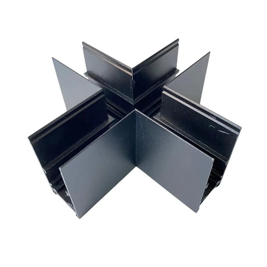 Giunto a X per binario magnetico da superficie 48V nero in alluminio per collegamento di quattro binari a 90°