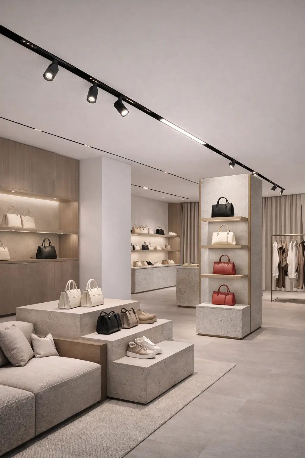 Sistema di illuminazione a binario per retail con spot orientabili