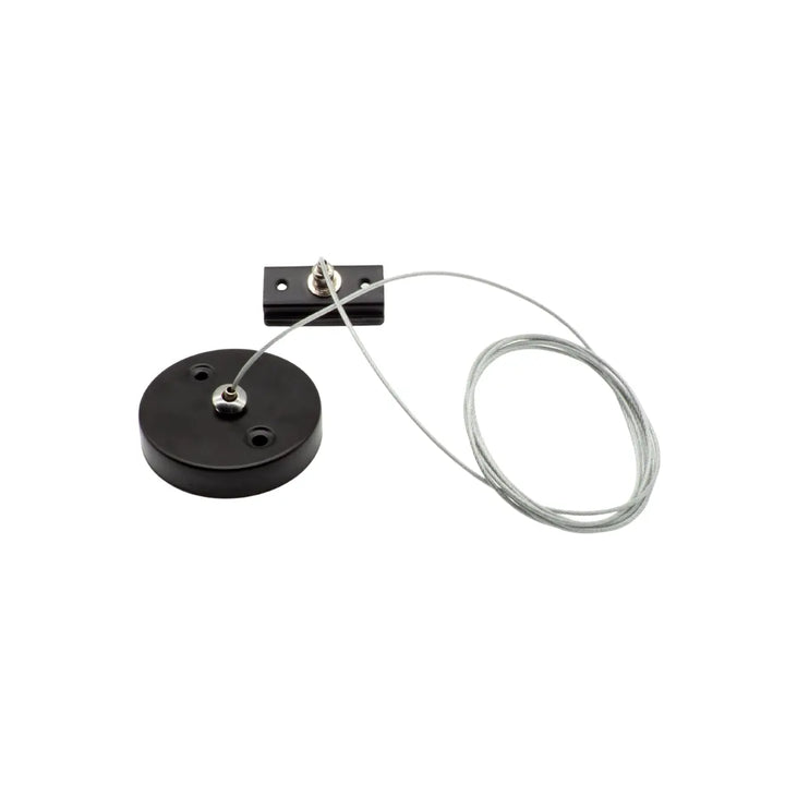 Kit di sospensione per binario monofase da 2 metri in metallo nero con cavo in acciaio.