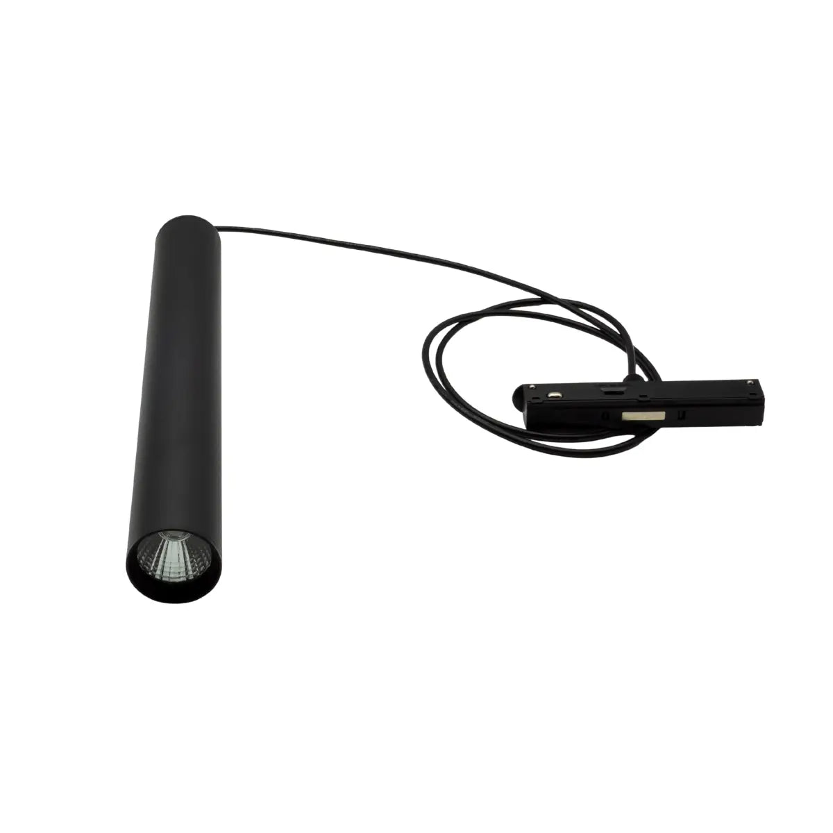 Lampada LED a sospensione nera per binario magnetico 48V con luce 3CCT regolabile vista completa