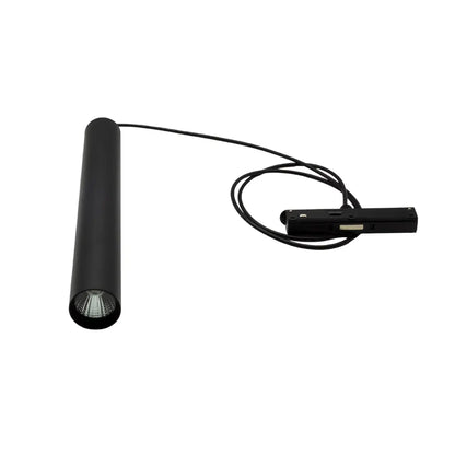 Lampada LED a sospensione nera per binario magnetico 48V con luce 3CCT regolabile vista completa